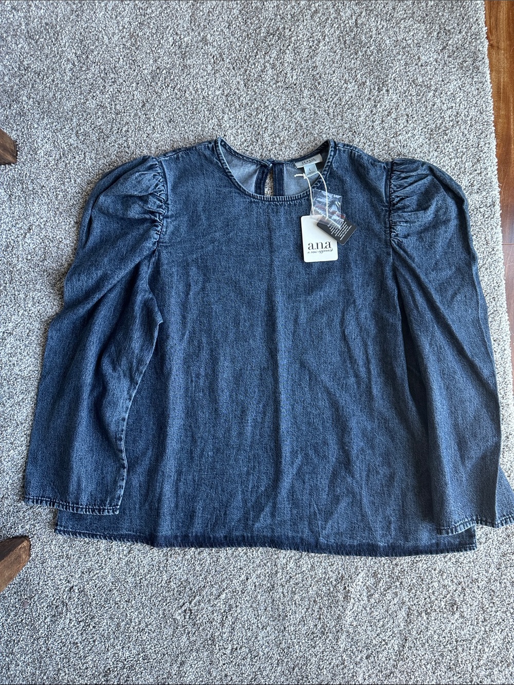 a.n.a Dark Blue Denim Keyhole Blouse